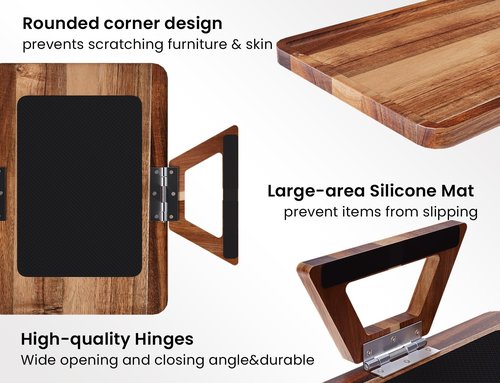 Danfoxer 2 Pack Acacia Wood Couch Arm Tray,Couch Tray,Folding Sofa Armrest Trays,Couch Arm Table Clip-On Couch Desk for Drinks,Snacks,Phone,Remote Control
