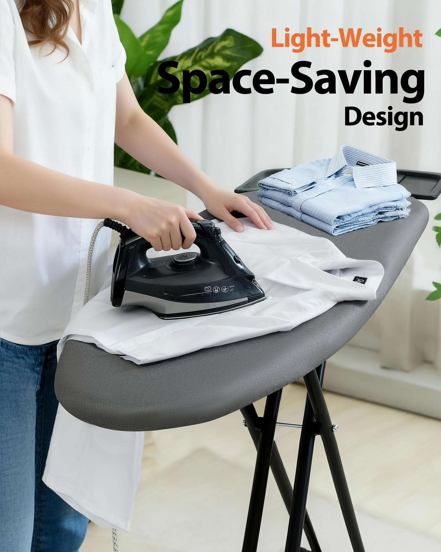 Ironing Board Full Size, 43×13 Folding Ironing Boards, Height Adjustable & Space-Saving Wide Iron Board with Heat-Resistant Cover, Thick Pad & Heavy Duty Iron Table, for Laundry Room Clothes, Gray