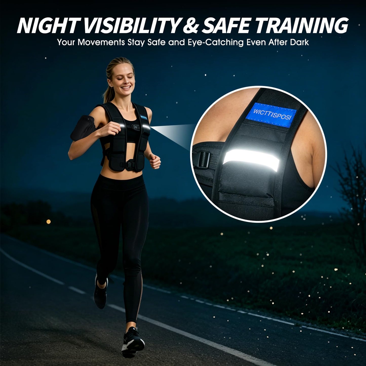 WICTTISPOSI Weighted Vest for Women, 2-12 lbs Adjustable Steel Shot Slim Fit Curvy Workout Vest with Reflective Strips and Phone Armband for Running Walking Fitness