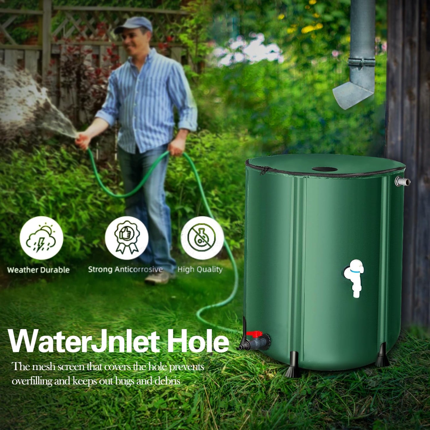 200 Gallon Collapsible Rain Barrel, Foldable Outdoor Water Tank with Faucet, for Garden Irrigation Water Storage (200Gal)