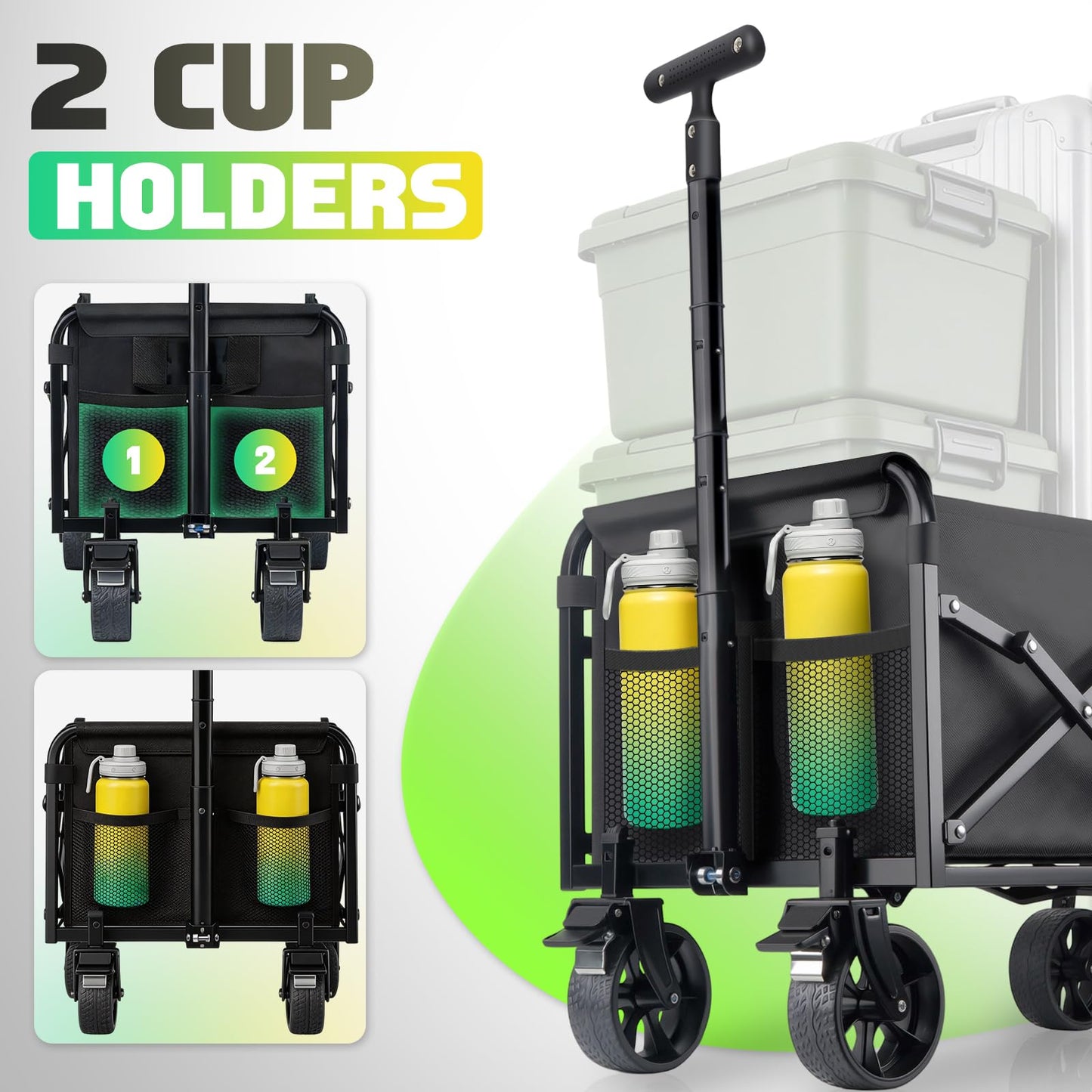 Collapsible Wagon Cart with Wheels Foldable - 360lbs Heavy Duty Folding Cart Utility Lightweight Portable Wagons with 360ยฐSwivel Brakes Wheels for Groceries Shopping Beach Camping Garden