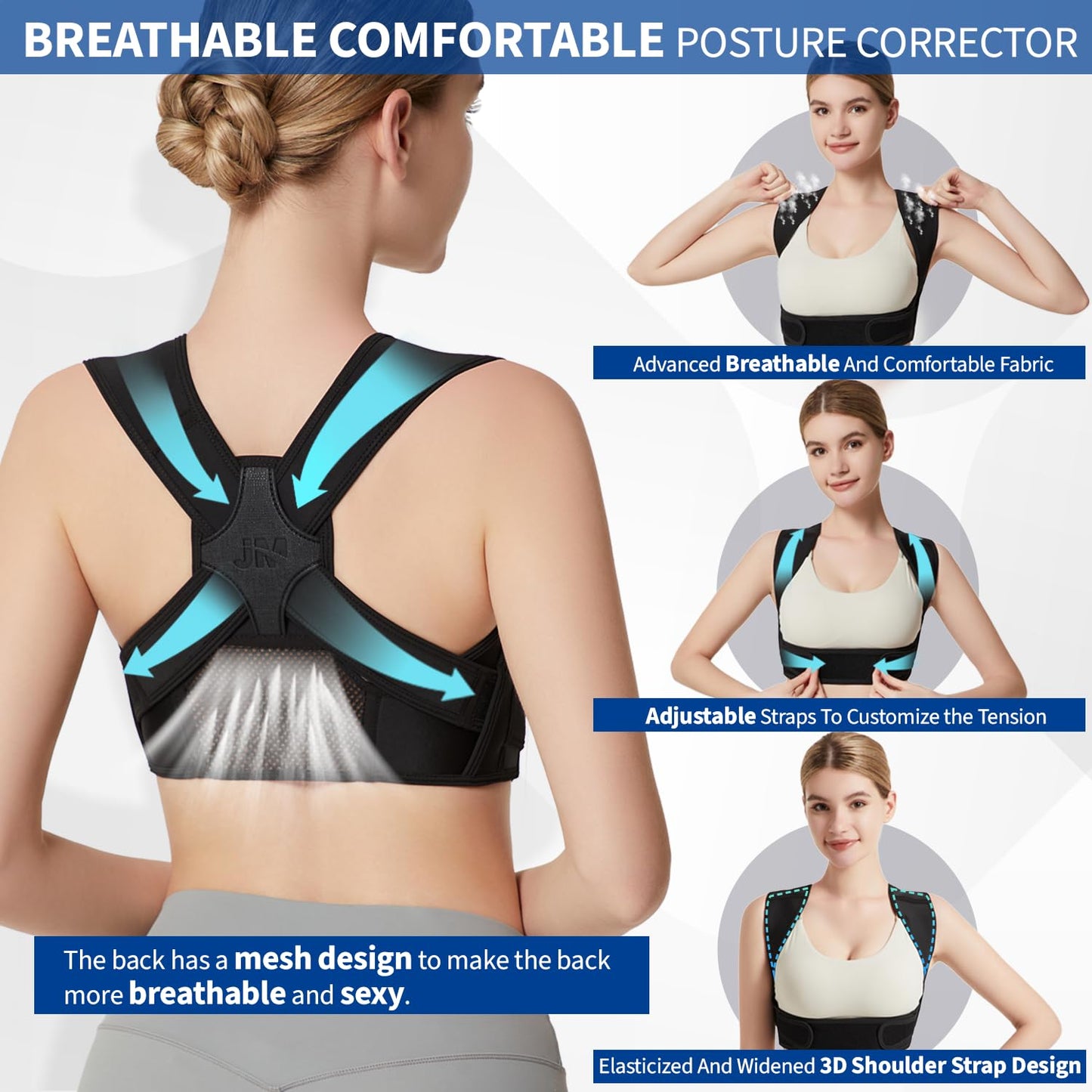 JMPOSE Posture Corrector for Back Support: Adjustable Shoulder Posture Brace for Men and Women (Black, Large/X-Large)