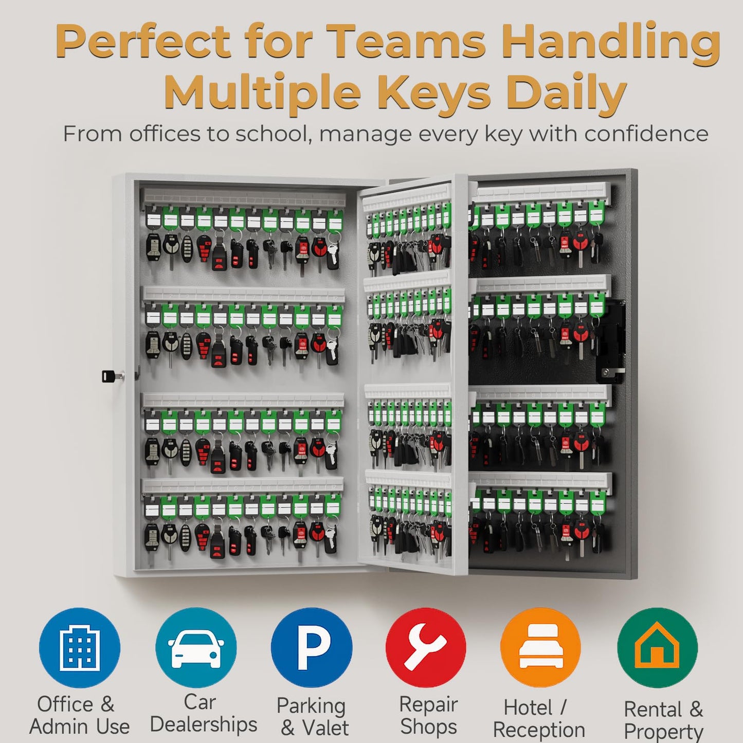 DiDiHer192-Key Smart Key Lock Box with Key Management App(Track Key Borrow/Return), Keypad, Bluetooth & WiFi Unlock (Sold Separately), Wall-Mount Commercial Key Cabinet for School, Rental, Office