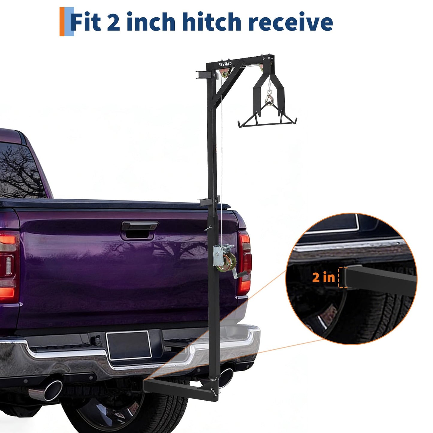 GarveeTech 500LBS Heavy-Duty Deer Hoist Kit with Winch & Gambrel, Hitch Game Hoist with Lifting Platform – 360° Swivel & Adjustable Height for, Skinning & Game Processing