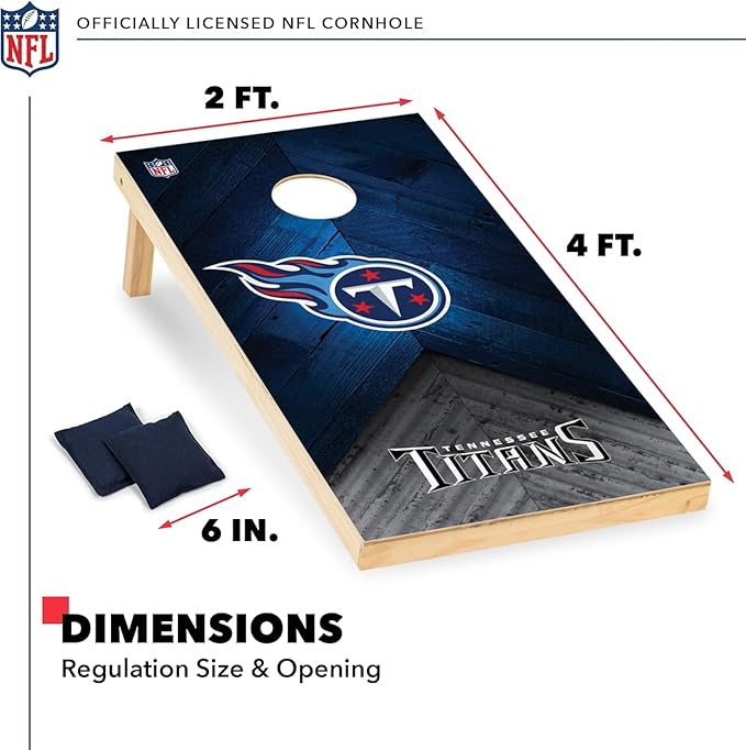 NFL Football 2' x 4' Regulation Size Solid Wood Cornhole Set with Direct Print HD Team Graphics Great Gift for Any Football Fan! Bean Bag Toss Family Outdoor Game