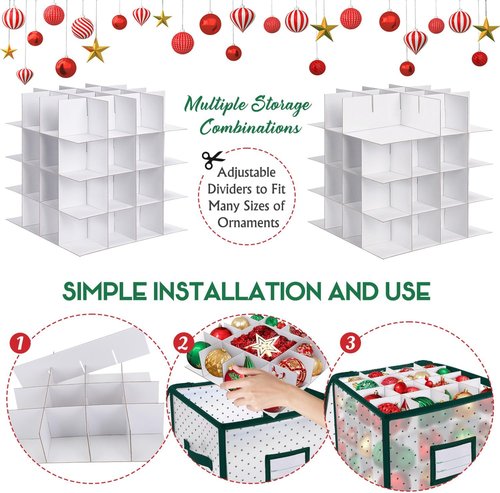 BINSUNS Christmas Ornament Storage Box - Organizer Bag with Dividers for 64 Ornaments | Green