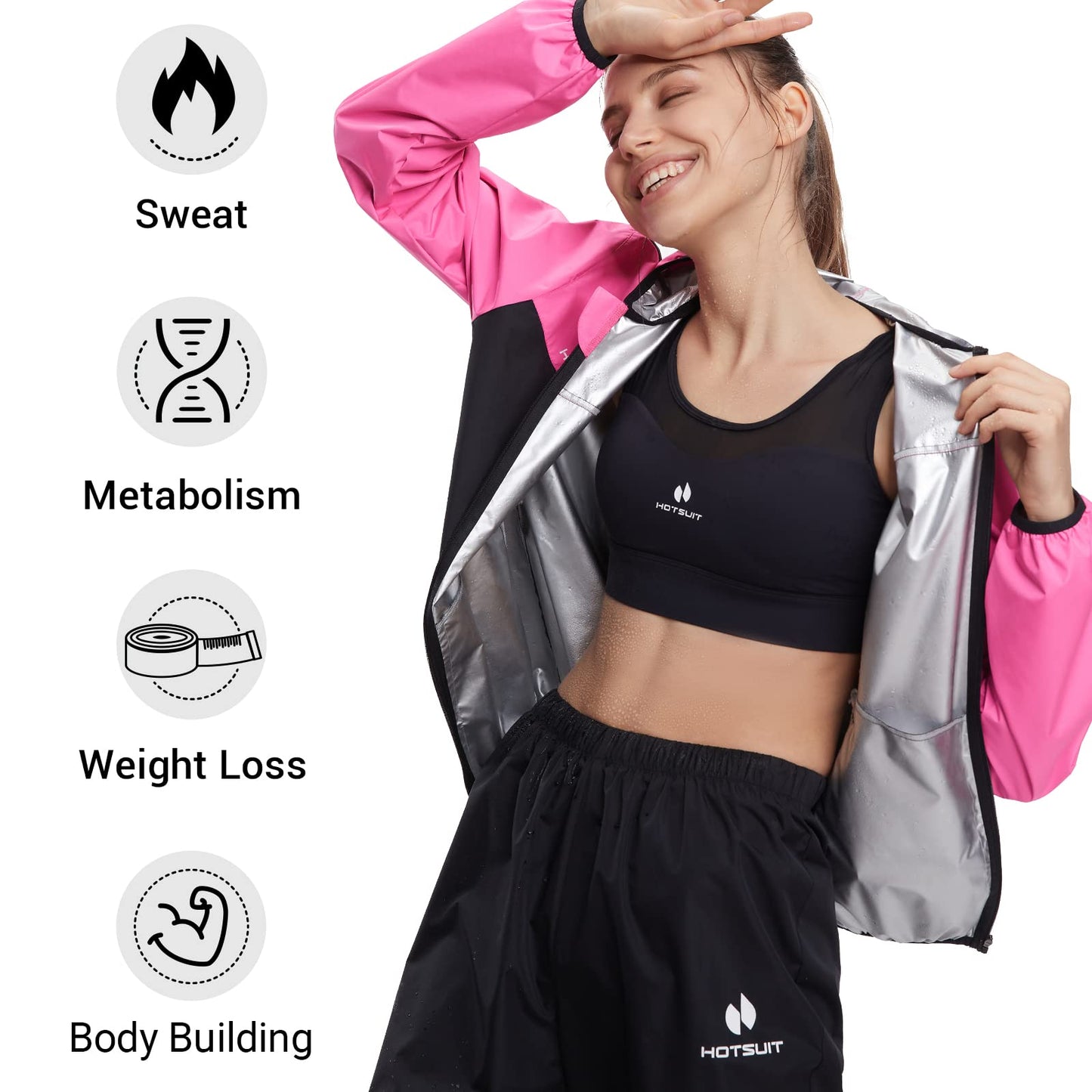 HOTSUIT Sauna Suit for Women Weight Loss Sweat Suits Sauna Jacket Pant Machine Washable Anti Rip for Gym Workout Exercise