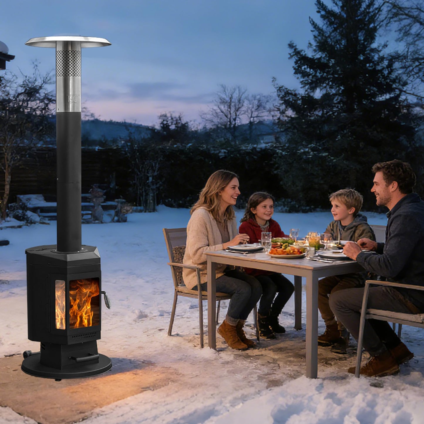 ONLYFIRE OUTDOOR LIVING 80" Premium Wood Pellet Patio Heater with Glass Window, Portable Pellet Heater with Wheel, Modern Fire Pit for Patio Backyard Garden Villa Outdoor Restaurant, 70,000BTU, FP058