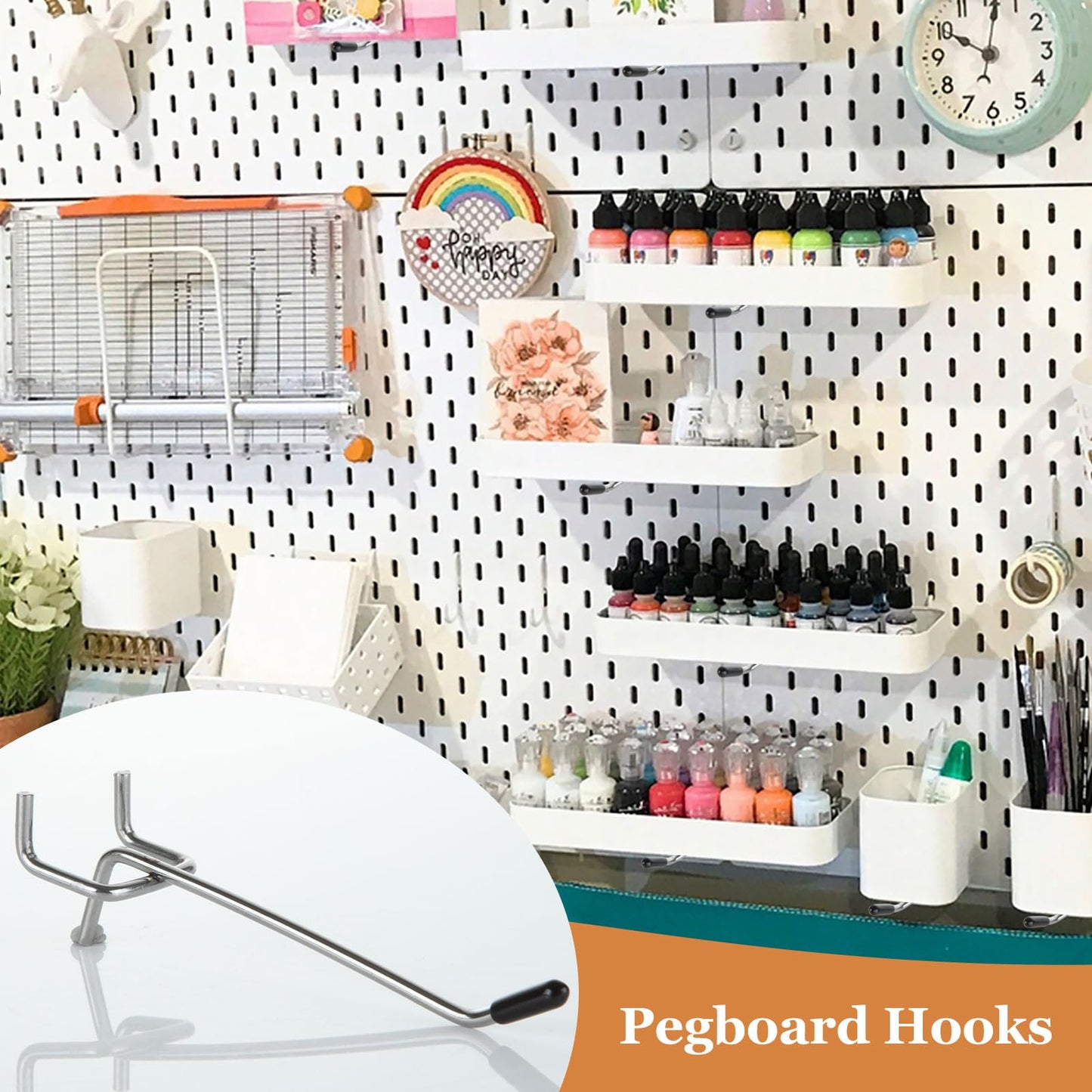 SENENQU 100PCS 4 Inch Pegboard Hooks Peg Board Hooks Accessories Fit 1/8” and 1/4” Peg Board with Rubber Tipped, Metal Pegboard Hooks for Garage, Office, Kitchen, Store