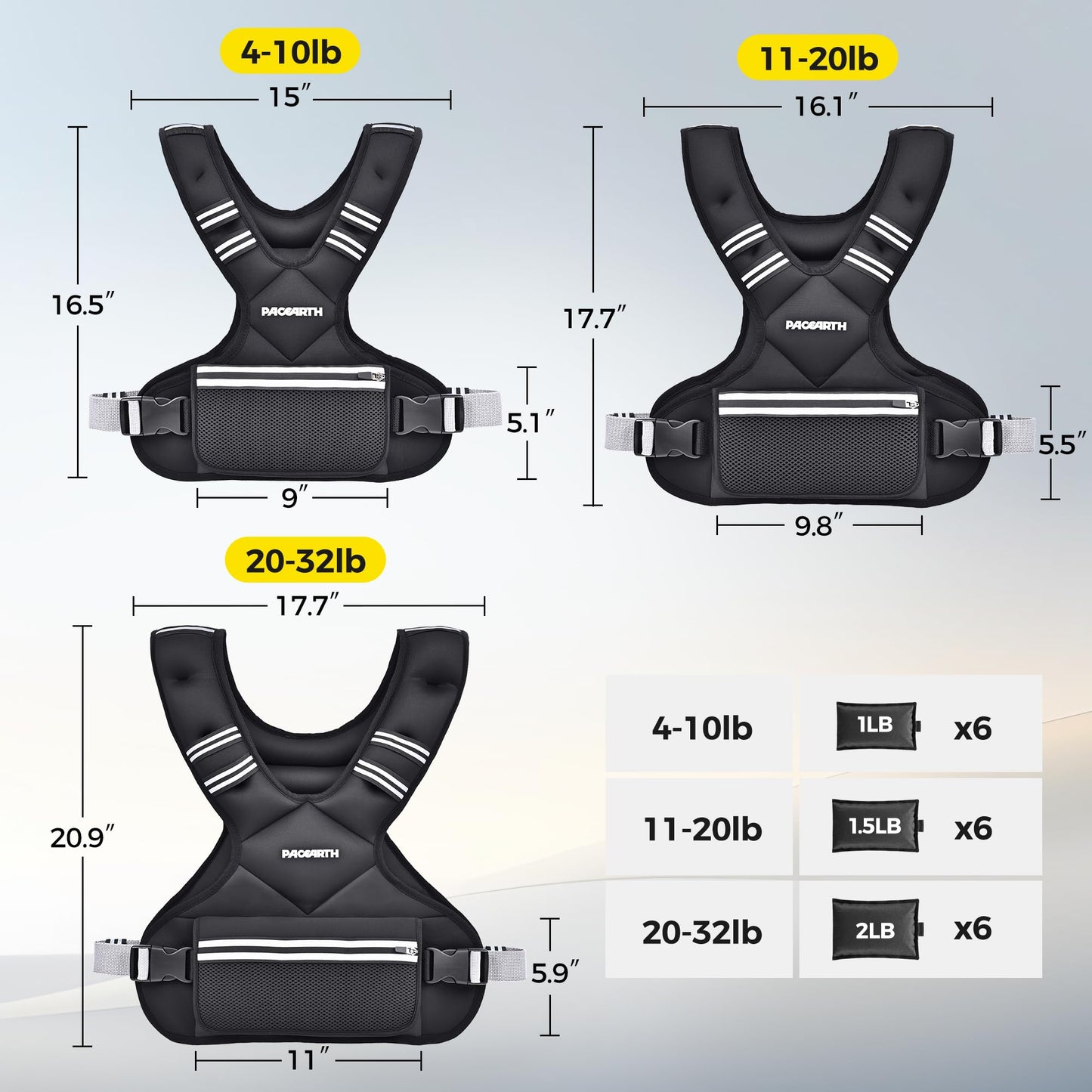 Adjustable Weighted Vest PACEARTH Ironsand Weight Vest with Six 1-Pound Adjustable Weights, 4-10 lbs Total, Big Zipper Pouch, Home Workout Weight Vest for Men and Women in Cardio and Strength Training