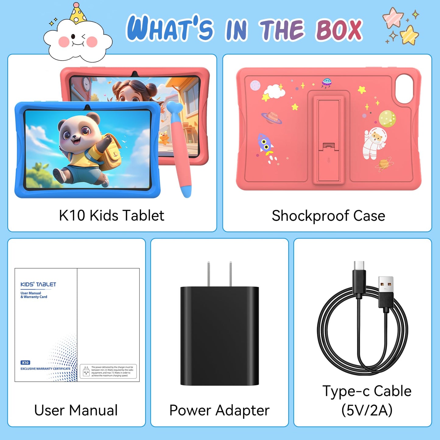 2026 Upgraded TABWEE Kids Tablet 10 Inch, Latest Android 15 Tablet for Kids Ages 6-12, 12GB RAM 64GB ROM (Expandable 2TB), HD Eye-Care Display, Parental Control, WiFi, Kid-Proof Case & Stylus Included