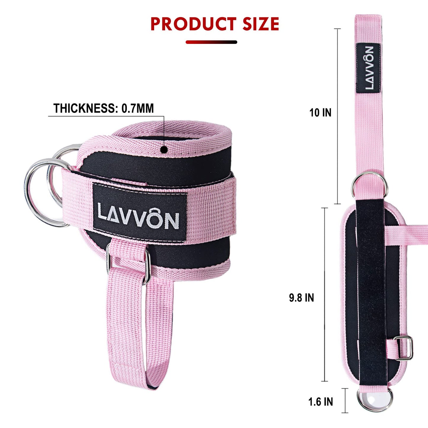 LAVVON Ankle Straps for Cable Machines Kickbacks - Adjustable Comfort Ankle Cable Attachments for Gym Ankle Cuff Cable Machine Glute Kickback Straps - Leg Extensions, Curls & Ankle Cuffs Women