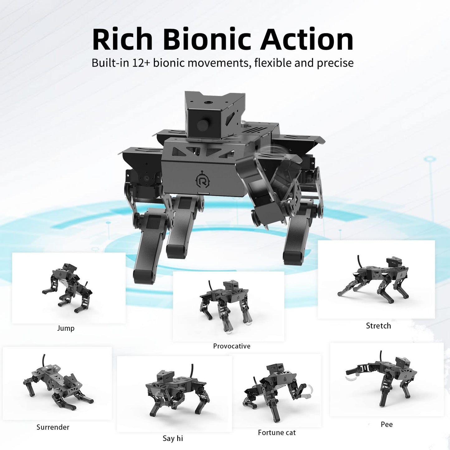 XiaoR Geek Smart Robot Dog Kit, 12 DOF Programmable Bionic Metal Learning Kit, Open Source ESP32 Educational Project for Adults, Wireless App Control(Basic Kit)