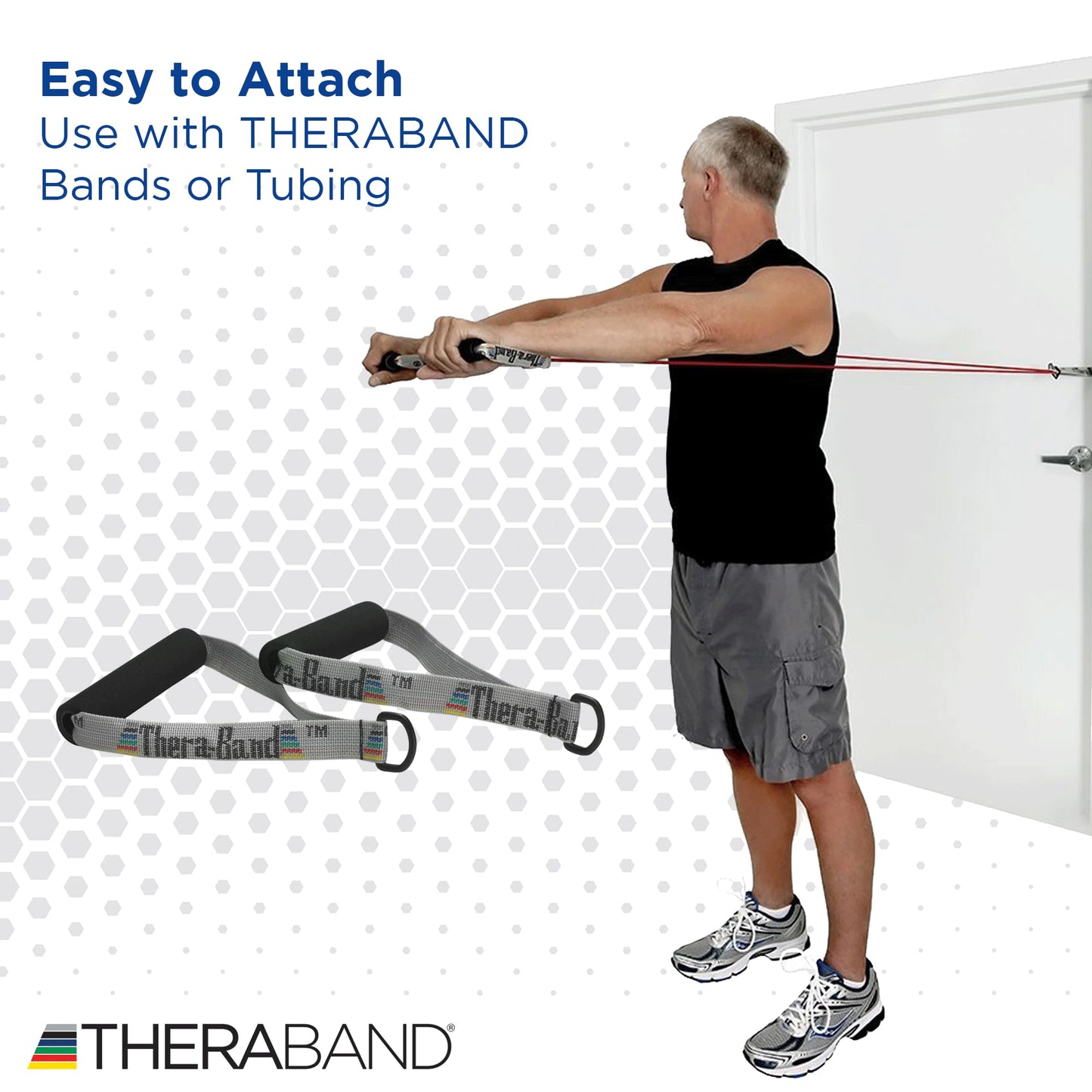 THERABAND Resistance Band Handles, Attachments for Resistance Bands and Tubing, Pair of Foam Grip Pull Handles for Lower and Upper Body Exercises, Pilates, Yoga, Home Workouts without Weights