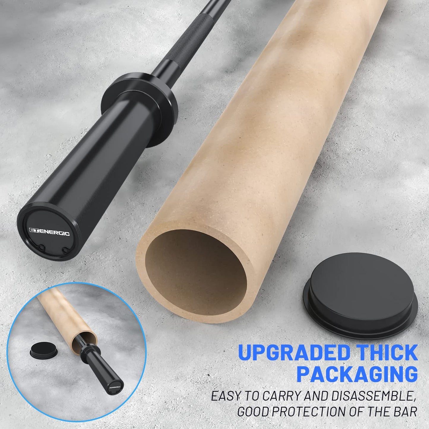 E.T.ENERGIC 4ft Olympic Barbell - Heavy Duty Chrome Steel Weightlifting Bar for 2-Inch Plates, 500LBS Capacity Bar with Knurled Grip & Ball Bearings - Compact Strength Training Barbell for Men & Women Home Gym Workout, Black