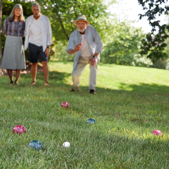 Bocce Ball Set Regulation Size - Lawn Game for Backyard or Beach - Includes Red and Green Bocce Balls, Pallino, and Carrying Case by Trademark Games