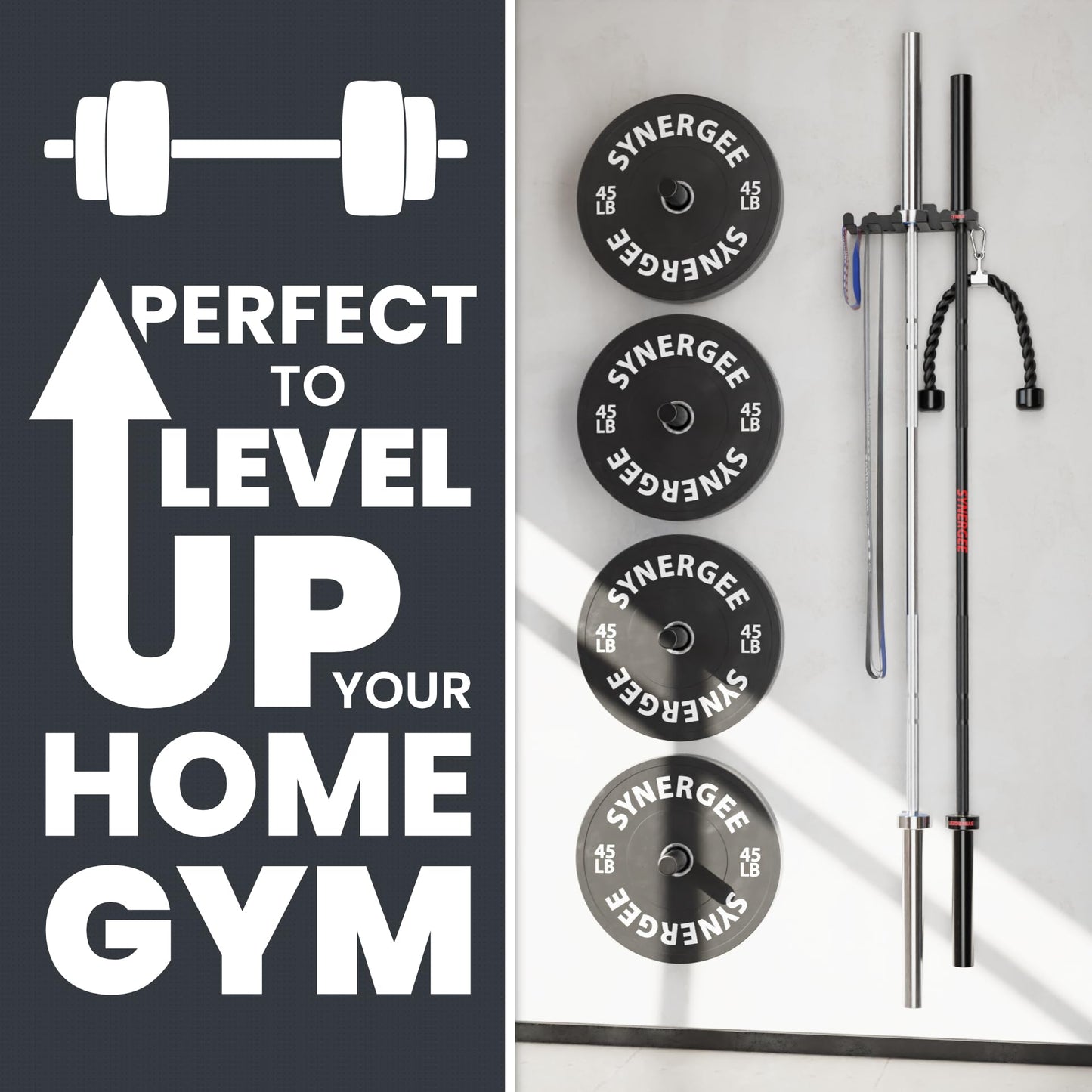 Synergee Wall Mounted Barbell Holder & Gym Accessory Rack Heavy Duty Steel 5 Bracket