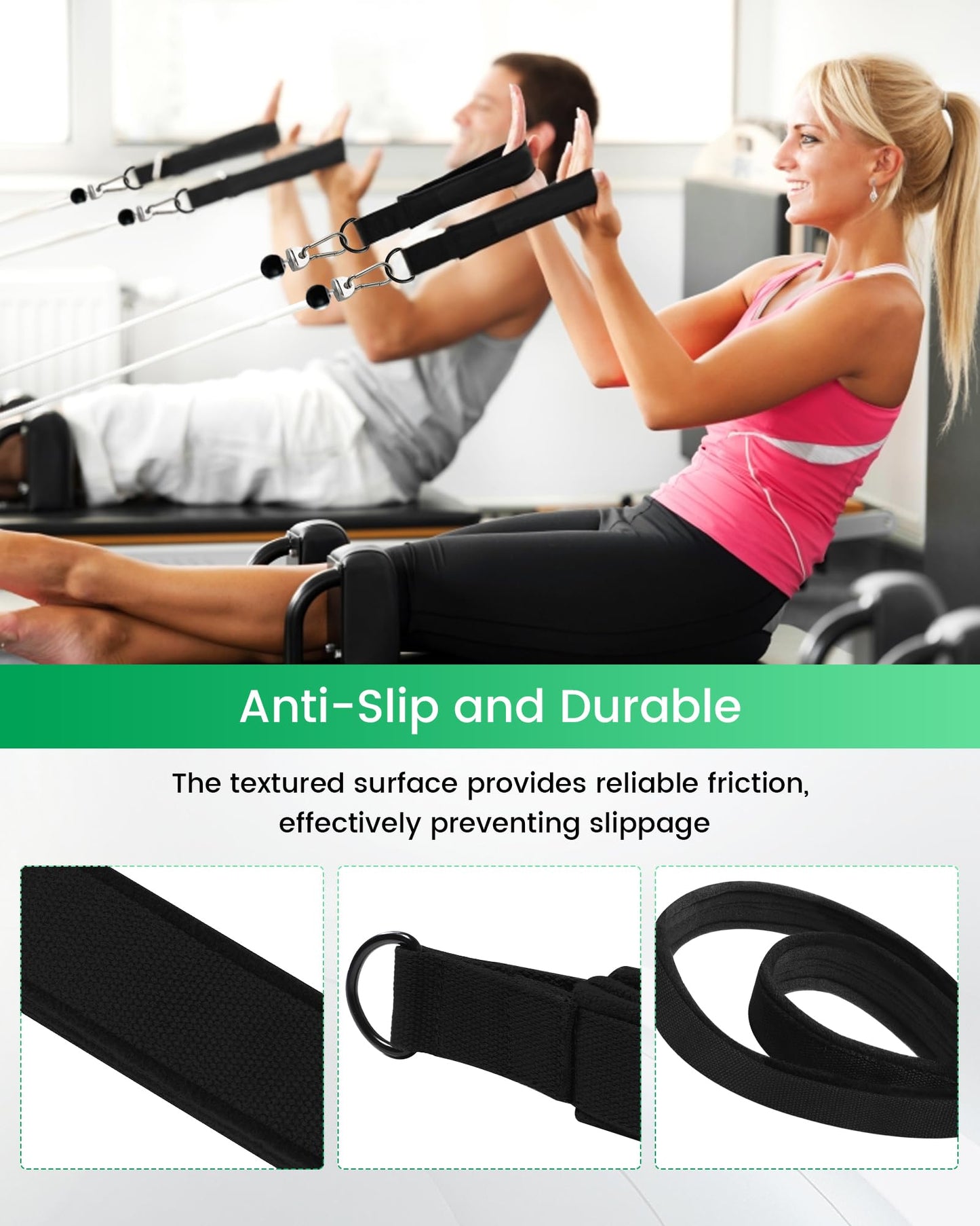 Pilates Loops Fit for Tonal & Reformer Machine, Double Loop Soft Lined Pilates Straps with T Lock Adapter, W/Snap Hooks, D-Ring Straps