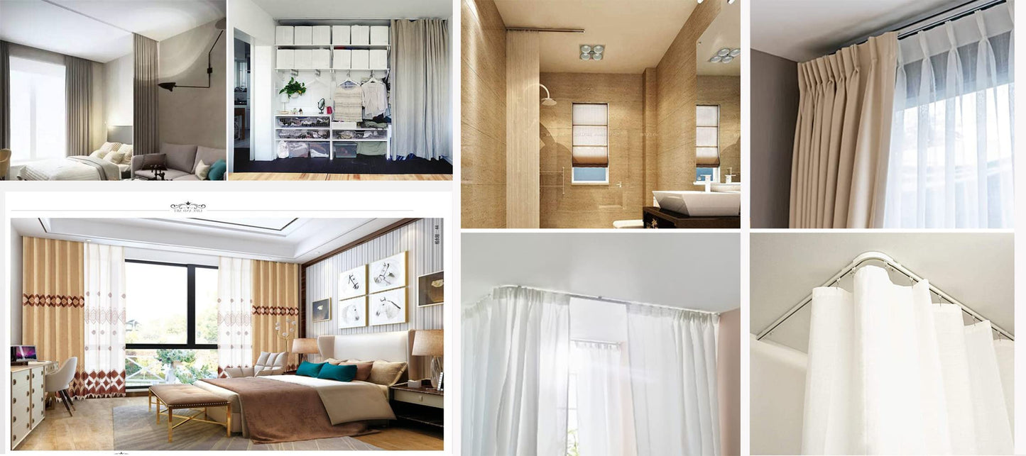 Ceiling Curtain Track Set,Room Divider Track, Shower Curtain Track Set with Hooks and All Accessories for Living Room, Bed Room, Closet and Sliding Door (champagne, For Spaces 18ft - 24ft Wide)