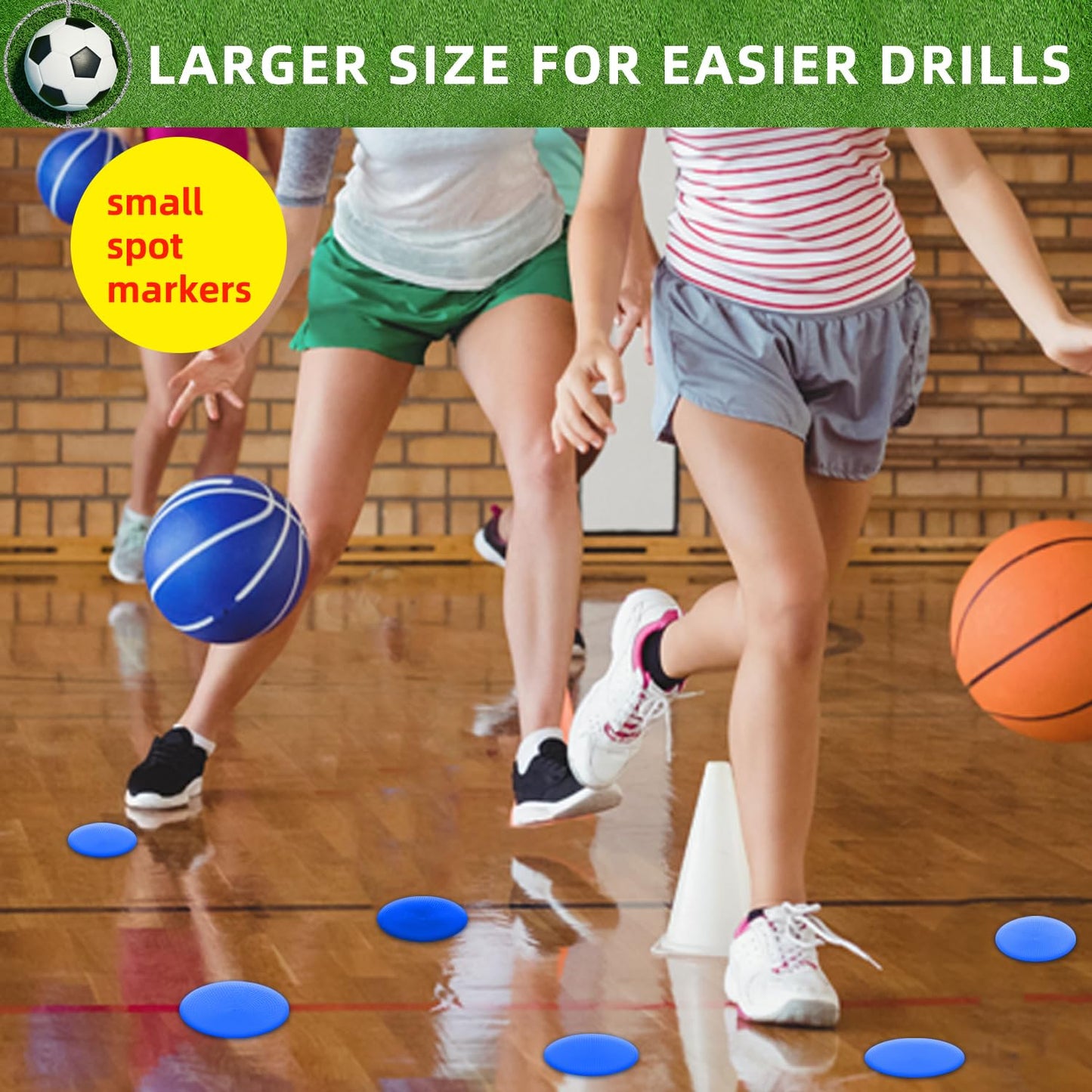Vhxorrz Poly Spot Markers 4 inch 12 Pcs Non-Slip Rubber Floor Dots Flat Field Cones for Gym/PE Football, Soccer, Basketball, Training Agility Markers, Exercise Drills, Class Room Blue