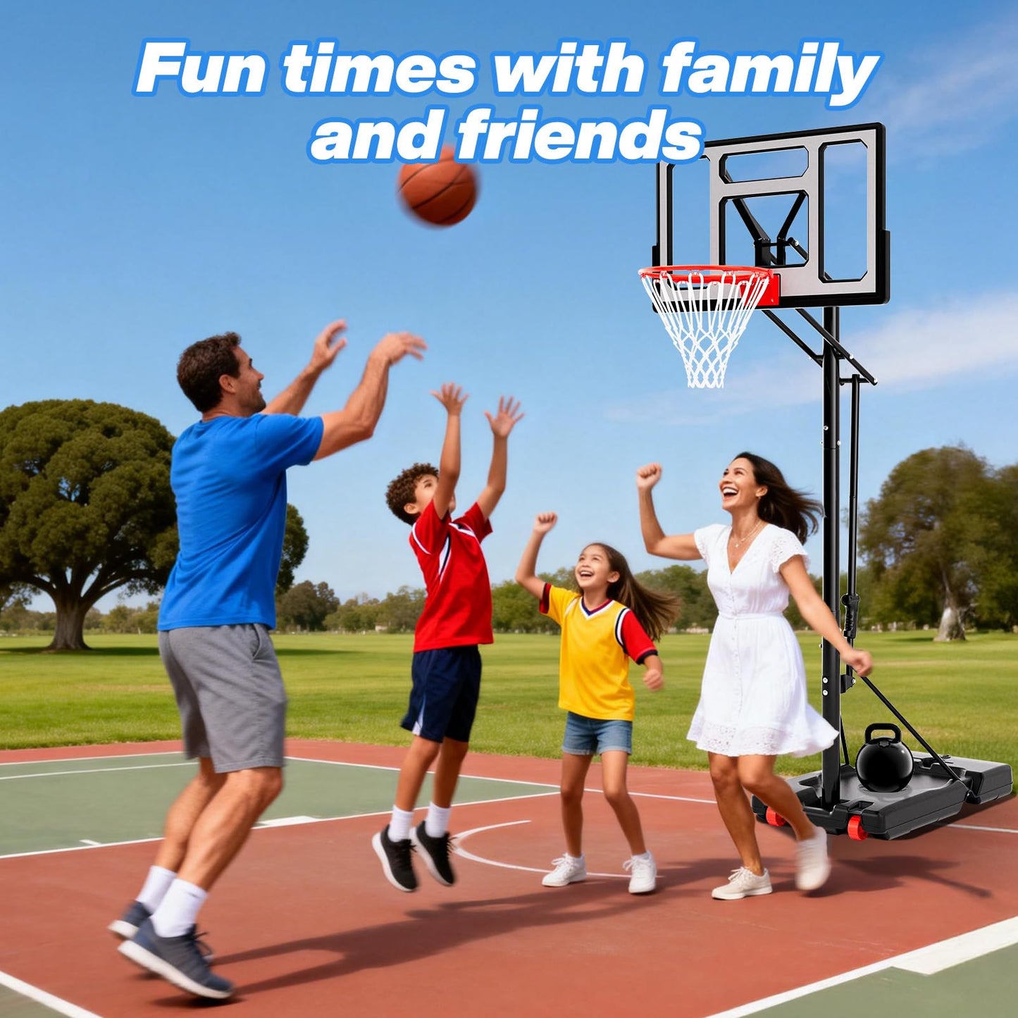 AWII SPORT Basketball Hoop Outdoor Protable 40 Inch Impact Backboard, 5.5-10FT Height Adjustable Basketball Hoop Goal System with Wheels for Adults (40inch Backboard)