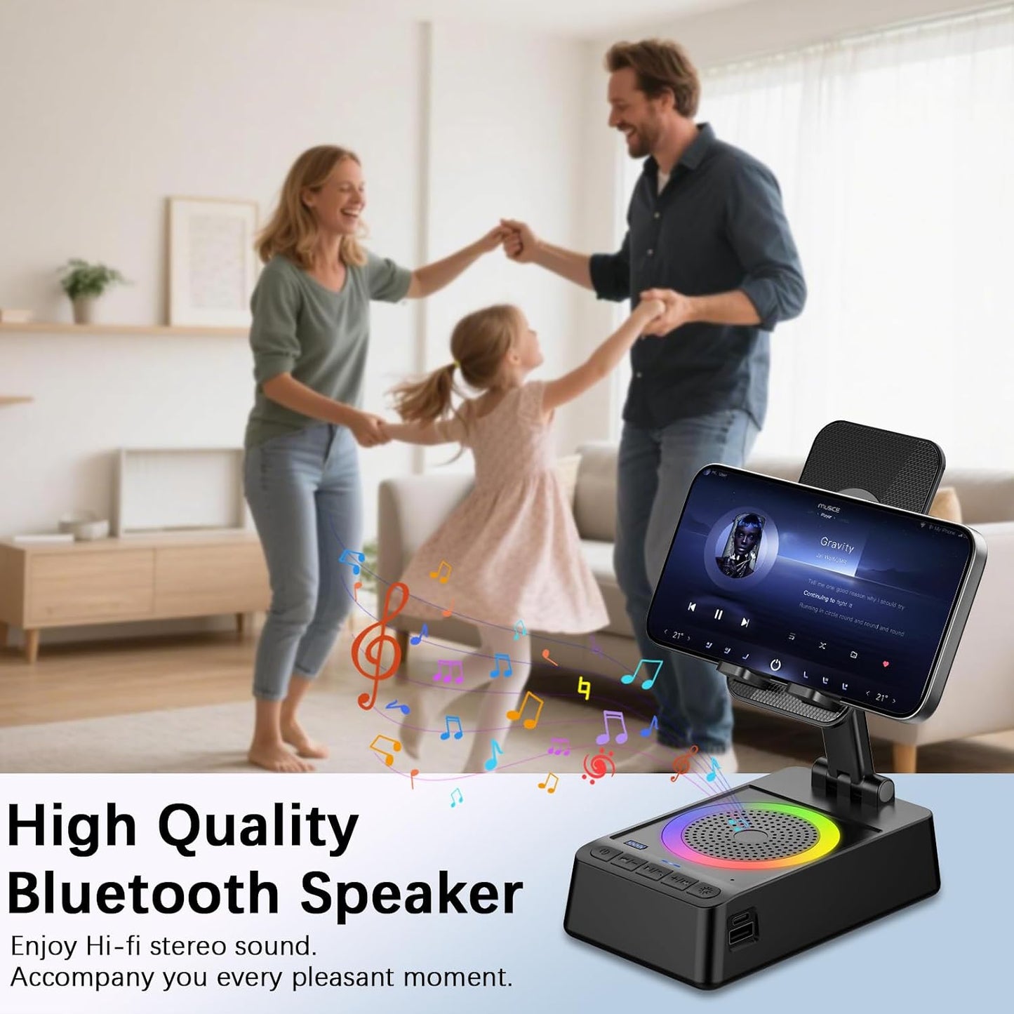 buwy (3000mAh), Gifts for Men Women, Cell Phone Stand with Wireless Bluetooth Speaker and Colorful LED Lights