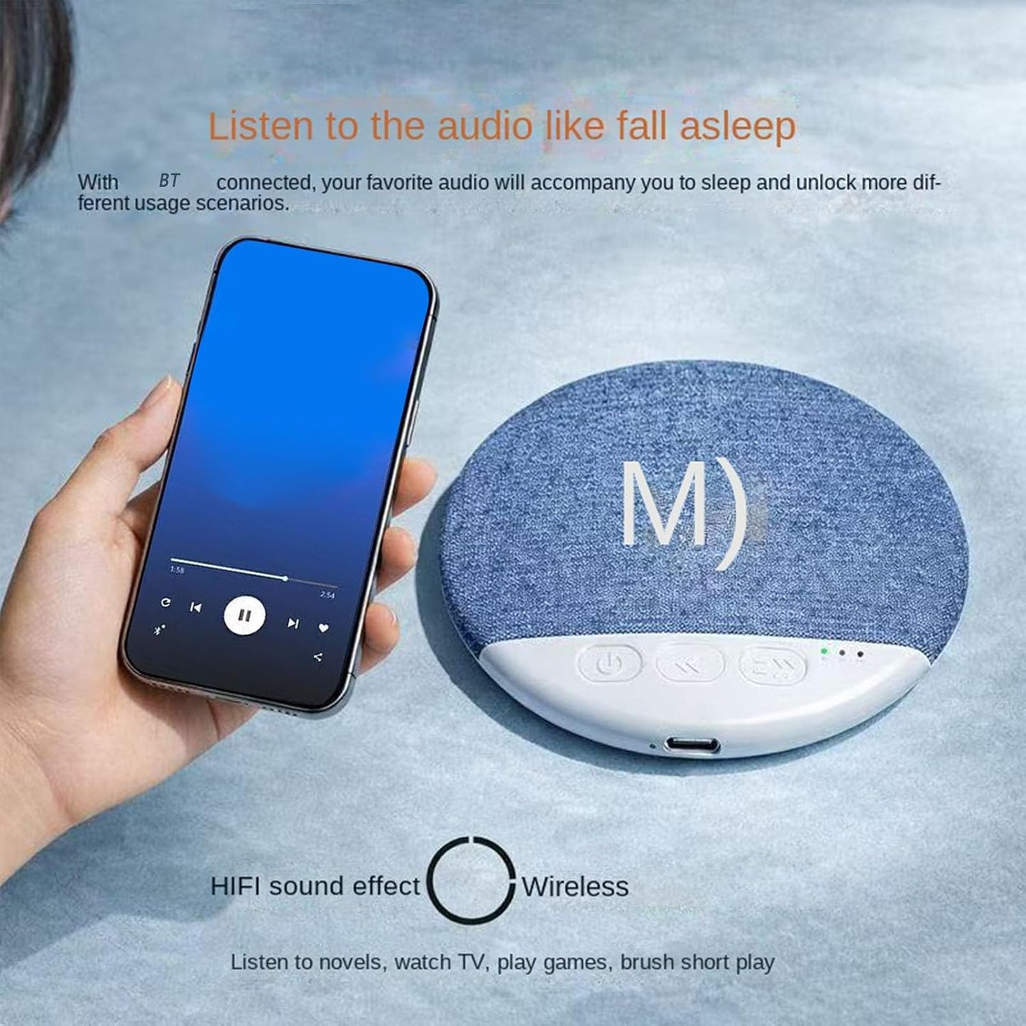 Generic 3.78x0.47 Inch Sleep Speaker Device, White Noise Timer, Aid Accessories for Bedroom, Ultra Thin Gear with Sleek