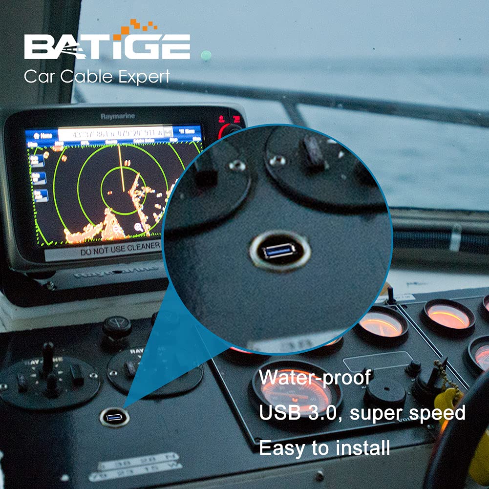 3.0 1ft BATIGE Single Port USB Male to Female AUX Car Mount Flush Cable Waterproof Extension for Car Truck Boat