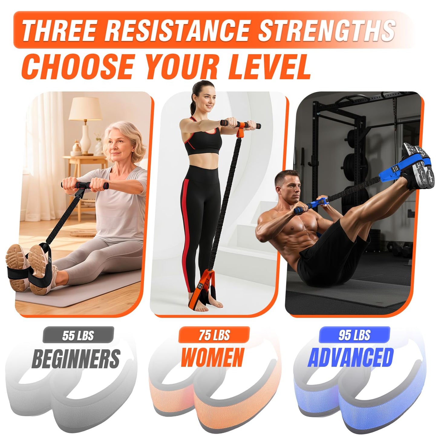 UZTUGG Pedal Resistance Bands with Handles, Upgrade Women Exercise Bands for Full Body Training, Core, ABS, Legs, Glutes, Arms, Pilates, Physical Therapy, Strength, Sit Up Equipment for Home Workout
