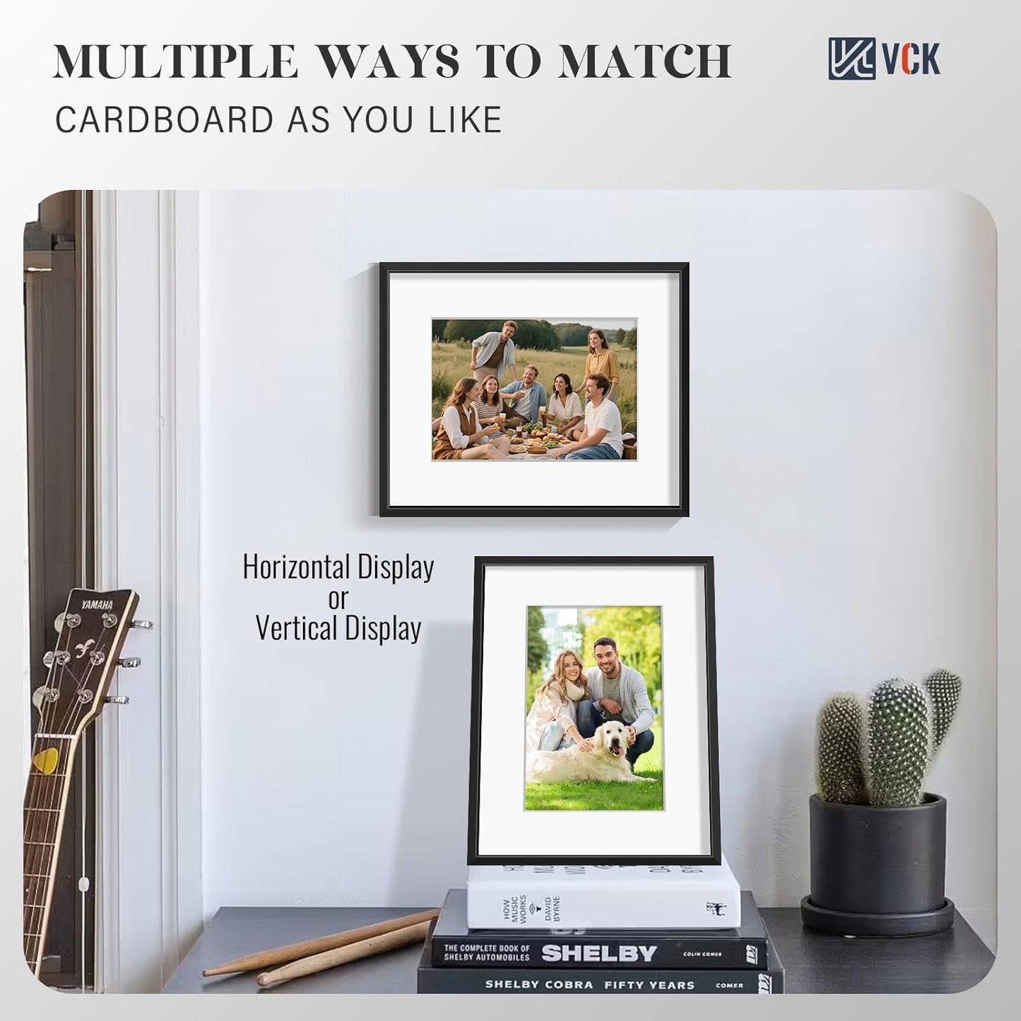 VCK 8x10 Picture Frame - Premium Black Aluminum Metal Frame with Tempered Glass | Versatile Display for 5x7 or 8x10 Photos