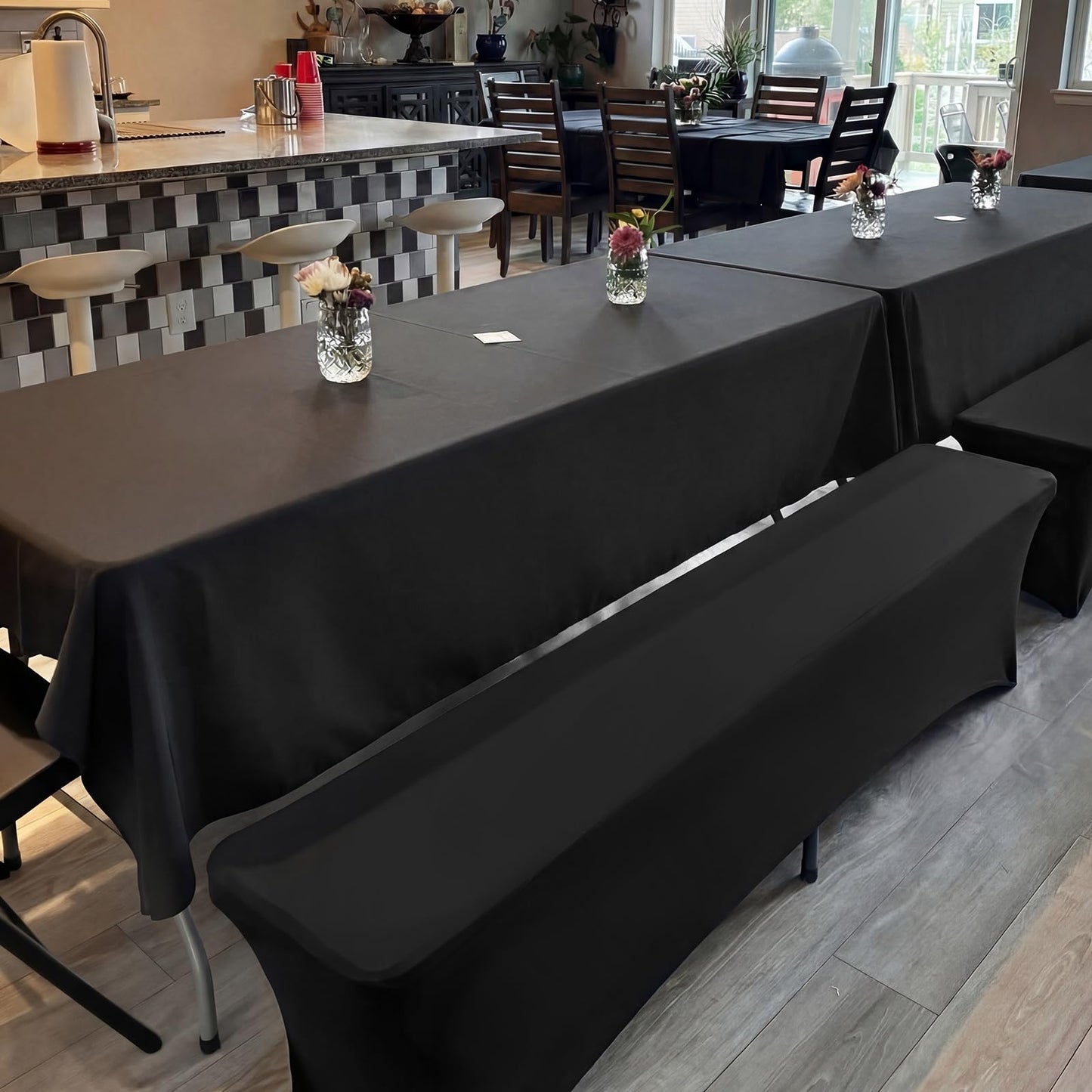 Hillsuren 2 Pack Black 6ft Stretch Bench Covers Folding Bench Cover Spandex Chair Cover Wrinkle Resistant Removable and Washable Chair Covers for Weddings Party Craft Show Display Events