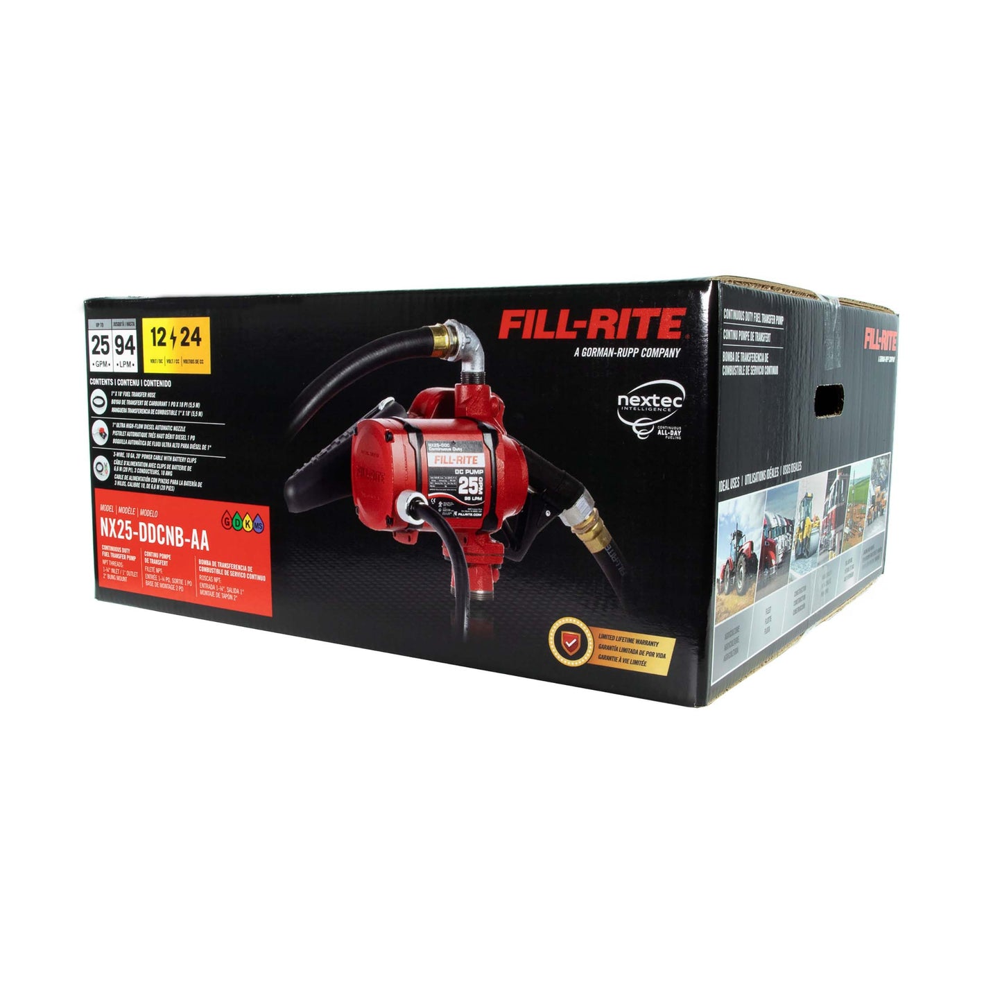 Fill-Rite NX25-DDCNB-AA 12V / 24V 25 GPM Bung Mounted Fuel Transfer Pump w/Discharge Hose & Auto Nozzle (Green)