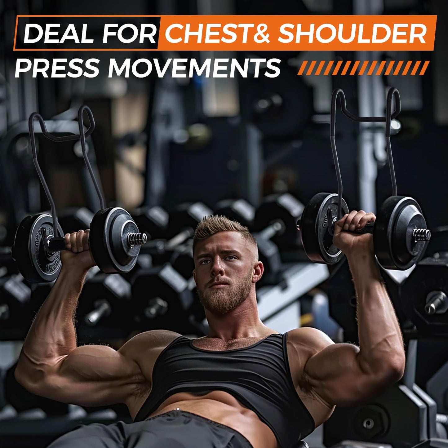Dumbbell Spotter Hooks for bench press connecting and hanging dumbbells to barbells - with cowhide leather straps provide an Anti-Slip and Safety Workouts