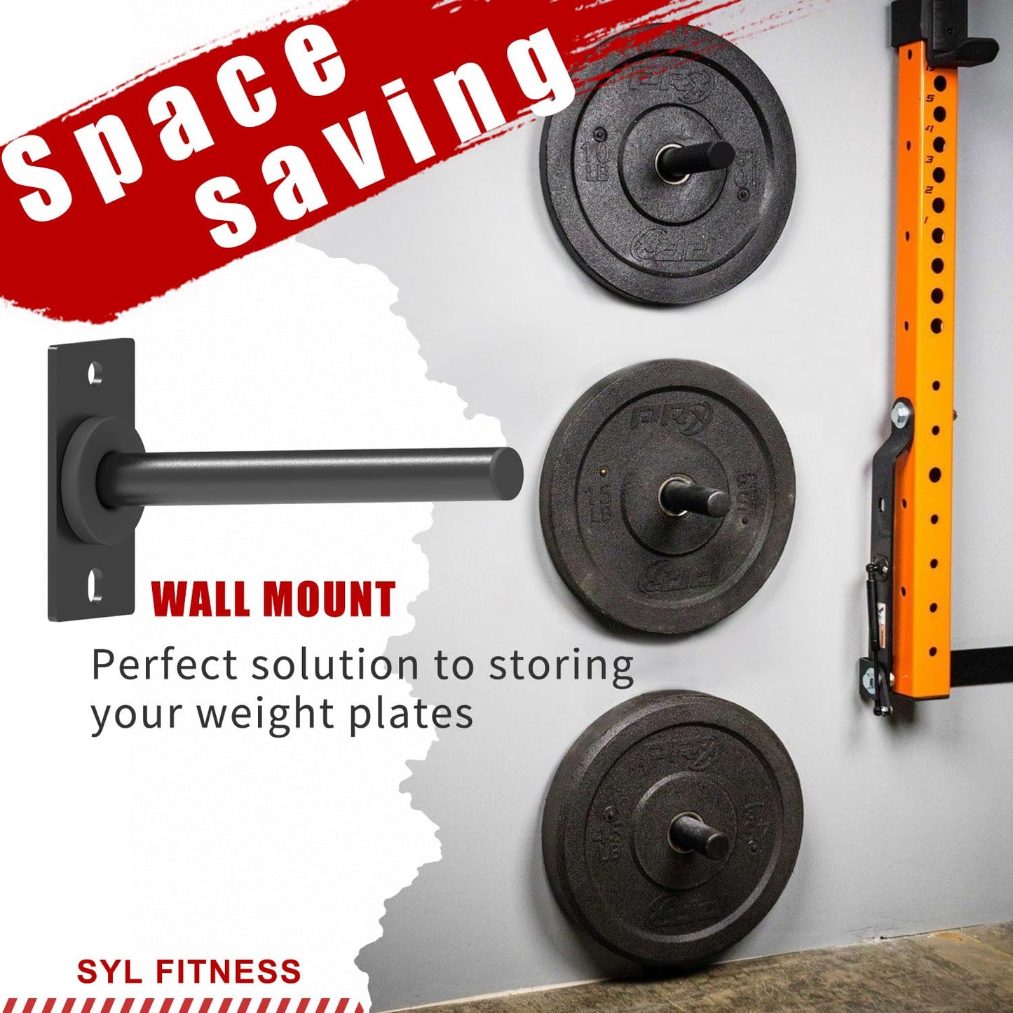 SYL Fitness Wall Mounted Weight Plate Holder, Wall Weight Storage Rack - Fit 1" Weight Plates (Weight Holder for 1" Plates)