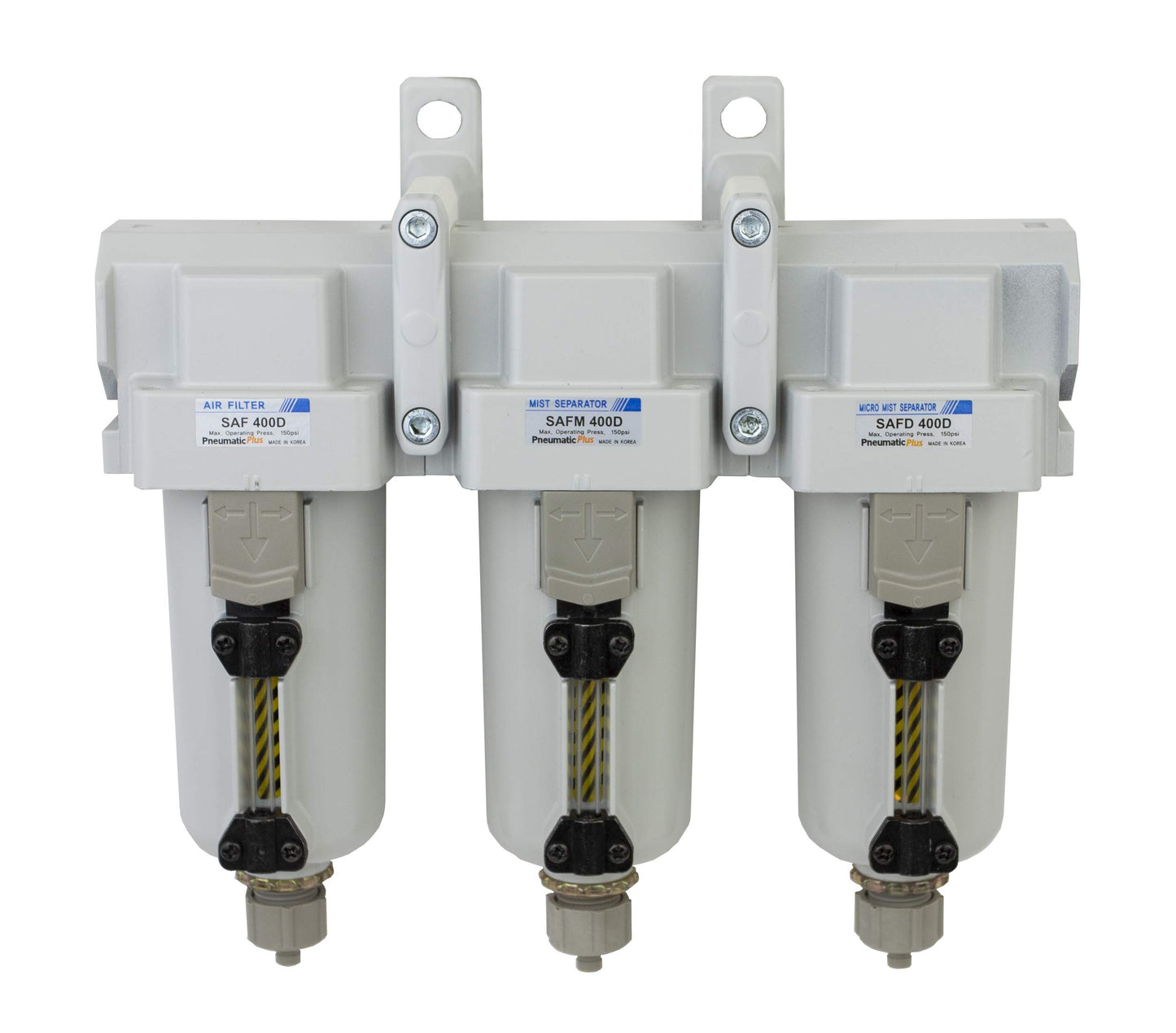 PneumaticPlus SAFU460-N04-MEP Air Particulate (10 µm), Oil Removing (0.1 µm), Coalescing (0.01 µm) Filter Combo, 1/2" NPT, Metal Bowl w/Manual Drain
