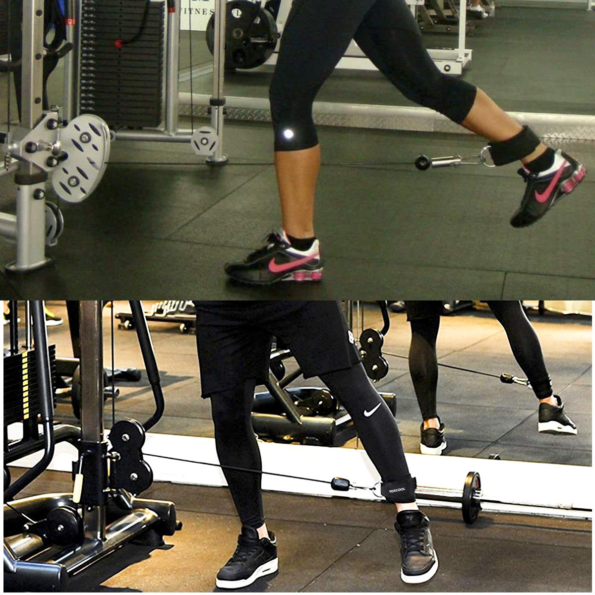 YCYU Padded Ankle Cable Straps for Cable Machine - Ankle Cuffs of Glute Leg Kickback with Free Bag-Great for Bodybuilding Gym Home Workout - Black 2 Pack (Black D-Ring)
