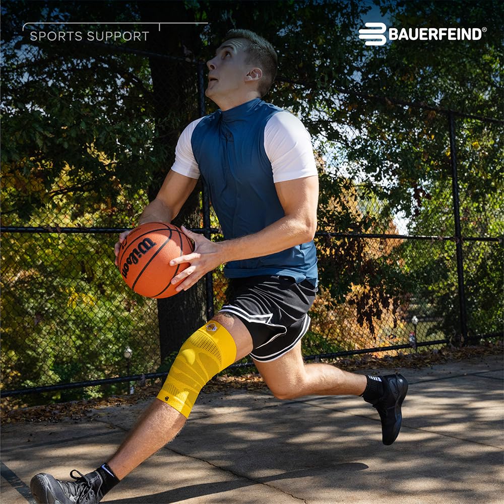 Bauerfeind Sports Compression Knee Support NBA - Lightweight Design with Gripping Zones for Basketball Knee Pain Relief & Performance with Team Designs (Black, L)