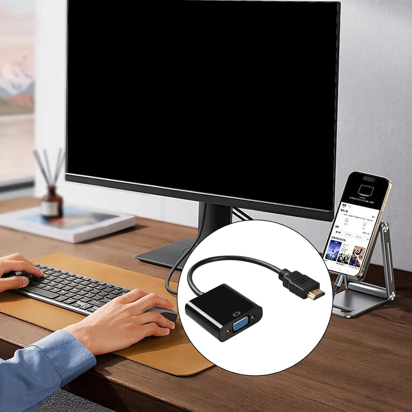 VLSQHNCF 1080P Seamlessly HDMI to VGA Adapter, HDMI Male to VGA Female Unidirectional Converter, Supports Sound