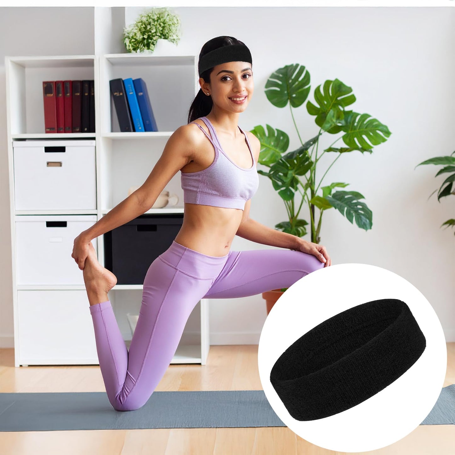 DOPENSPI 4PCS Sweat Band, Black Sweatbands Sport Headband for Men Women Polyester Moisture Wicking Head Band for Athletic Exercise Running Tennis Basketball Yoga Fitness Working Out
