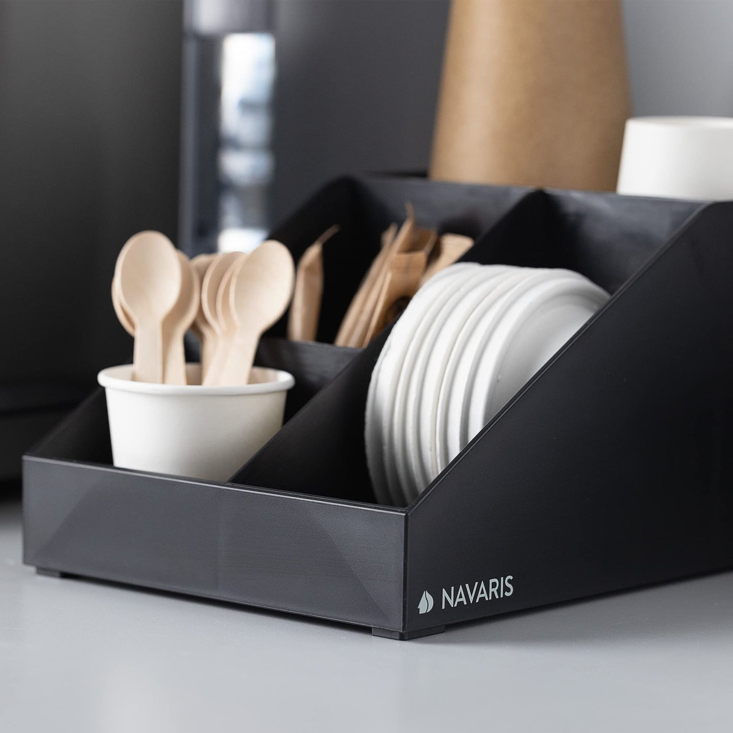Navaris Coffee Station Organizer - 4 Compartment Coffee Bar for Office & Kitchen Countertop Organization