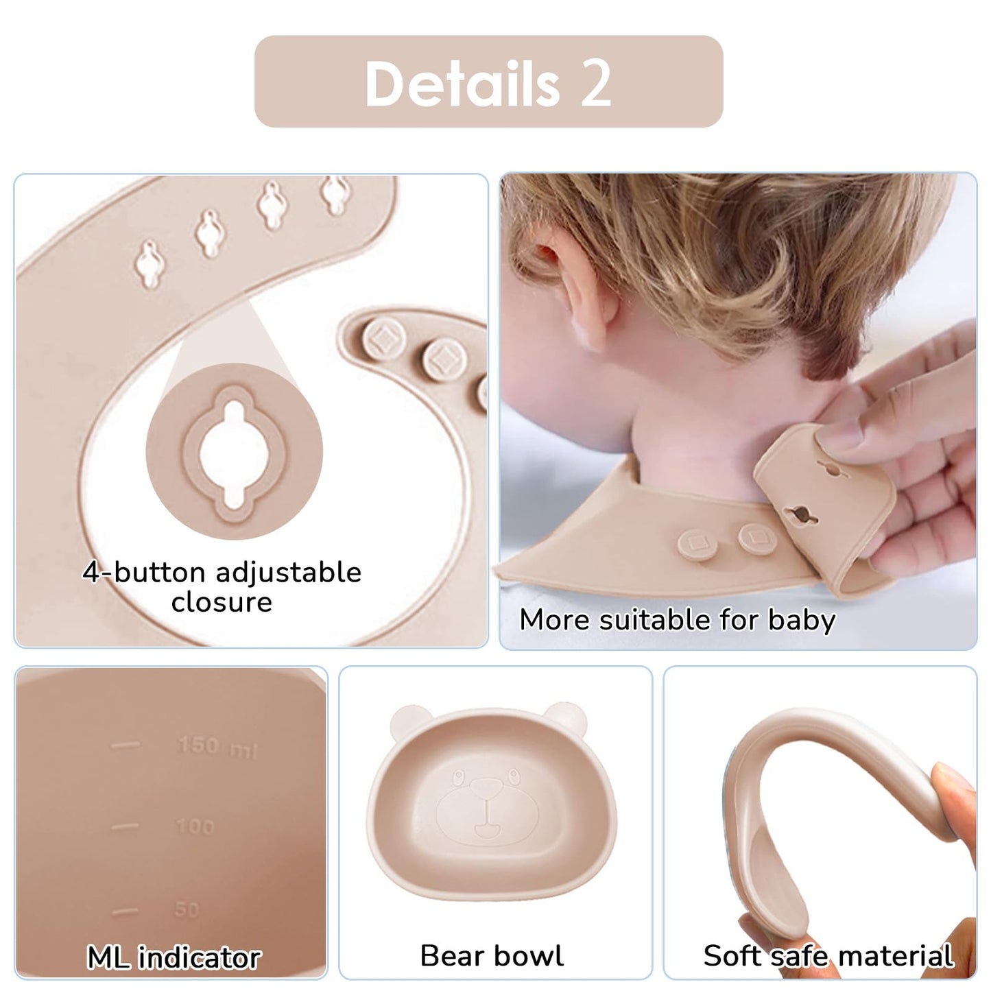 Silicone Baby Feeding Set, 14 Pcs Baby Led Weaning Supplies, Baby Spoons & Forks Suction Bowl Divided Plate Bib Cup, First Stage Solid Food Eating Utensils - 6+ Months (Beige)