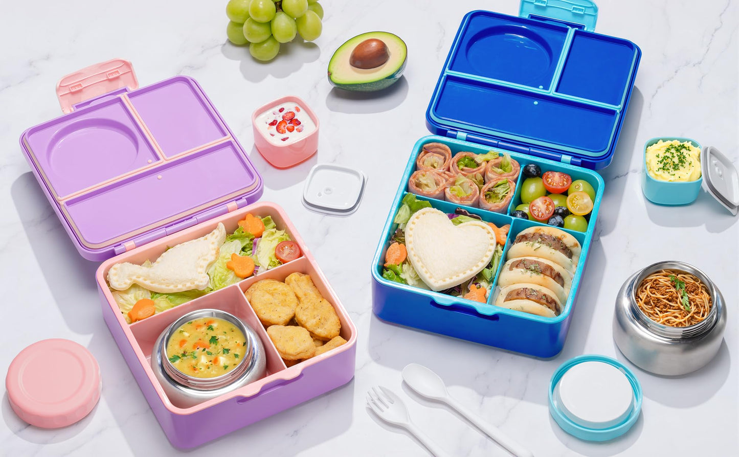 Fimibuke Bento lunch Box Set for Kids Adult with 8oz Insulated Food Jar, Lunch Bag & Sauce Cup, Leakproof Dishwasher Safe Toddler Lunch Food Container with 3-4 Compartment for School Girls Boys