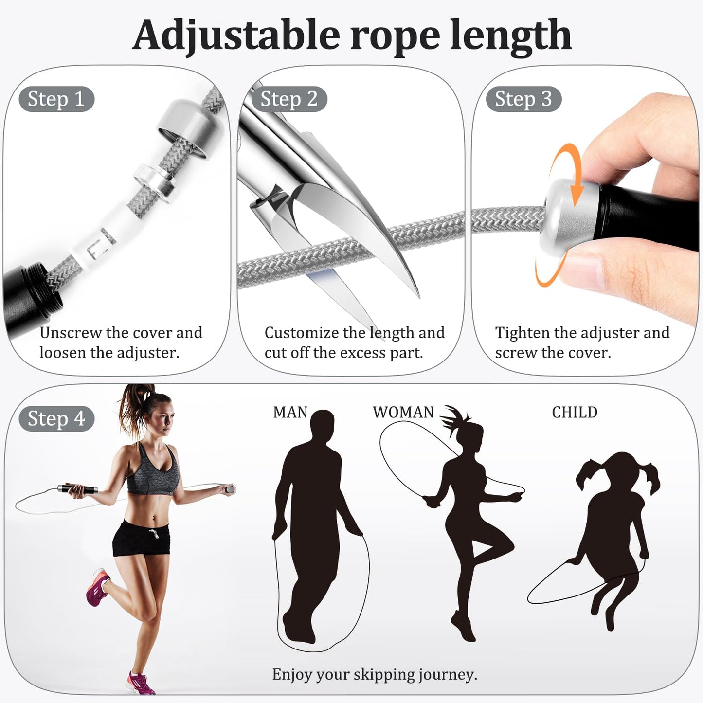 Mangodan 1LB Weighted Jump Ropes for fitness Women Men, Tangle-Free Ball Bearing Rapid Speed Skipping Jump Rope with Adjustable 9mm Cotton & PVC Cord, Aluminum Handles for MMA, Boxing, CrossFit, Weight-loss Workouts,Black