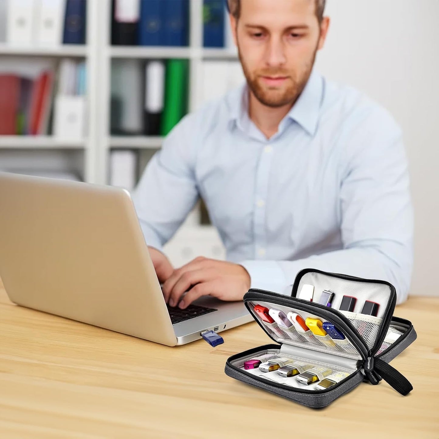 24 10 3-Layer USB Flash Drive & SD Card Organizer Case - Holds Thumb Drives & SD Cards - Anti-Static & Shockproof
