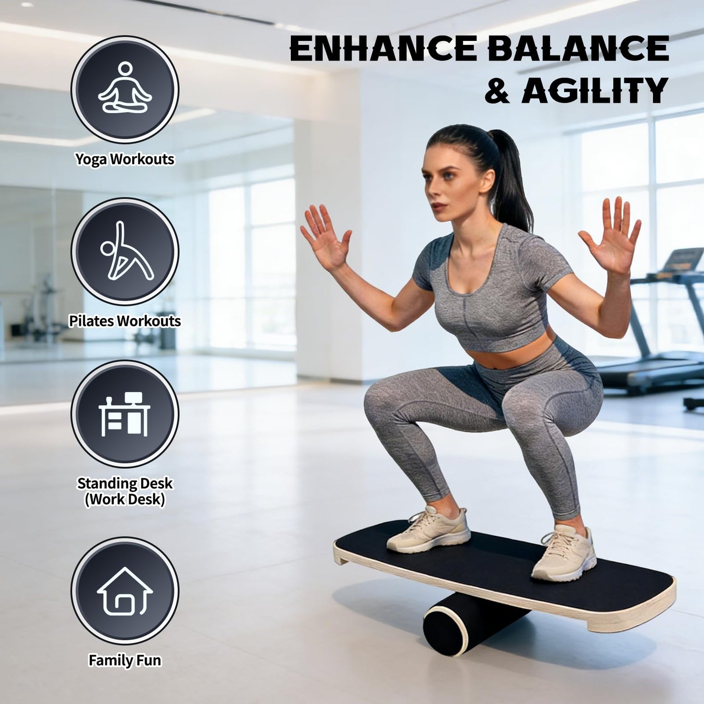 HAIZAIGUOGUO Wooden Balance Board for Adults, 350lbs Capacity Surf Balance Trainer with Anti-Slip Surface, Skateboard Snowboard Training Equipment for Core Strength & Balance Control