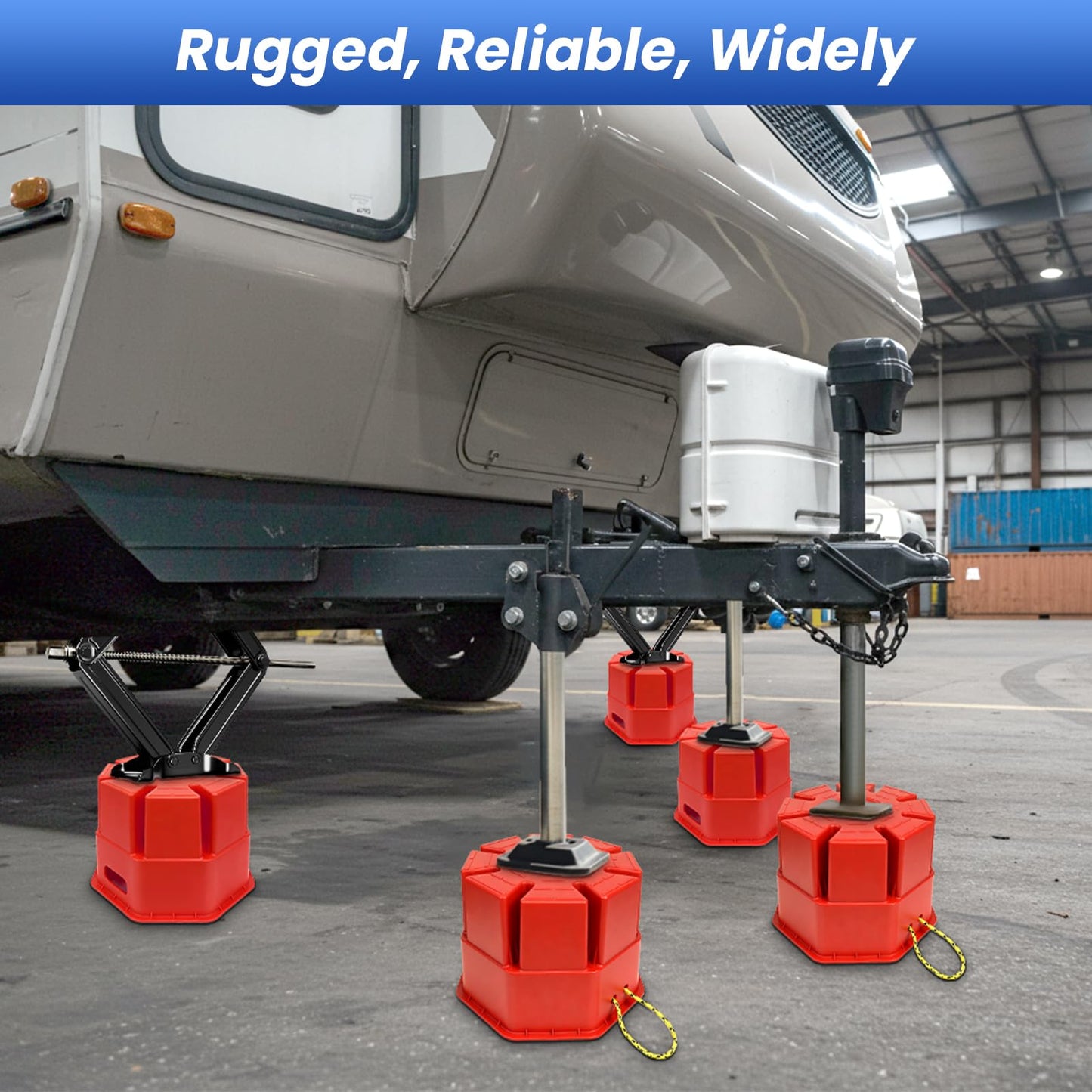 ROBLOCK 8"H Trailer Jack Block 4 Pack with Bag Rope, Heavy Duty RV Stabilizer Blocks for Any Tongue Jack, Post, Foot, 5th Wheels, Round, Square or Scissor Stabilizer, RV Essentials for Travel Trailers