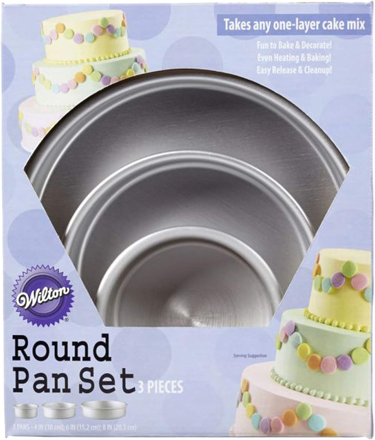 Wilton 3-Piece Aluminum Round Cake Pan Set - Durable, Even Heating Bakeware for Tiered Cakes | 4, 6, 8 Inch