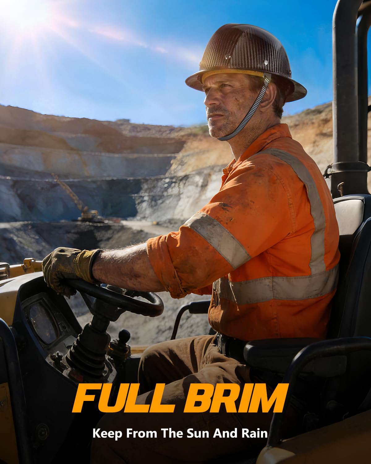 Carbon Fiber Hard Hat, Full Brim, OSHA Approved ANSI Z89 1 Hard Hats for Men&Women, 8 Point Ratchet Suspension, Lightweight Safety Helmet for Construction, Industrial, Outdoor Work