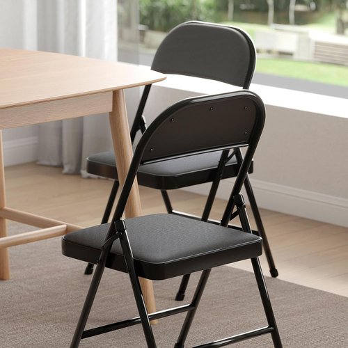 Nazhura Folding Chairs - 4 Pack Fabric Dining Set with Padded Cushions | Indoor/Outdoor Use (Charcoal)