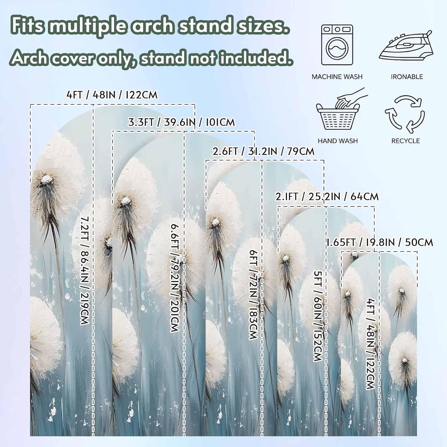 Jnbasdffb 7.2 Spring Floral Wedding Arch Cover, Stretchy Spandex Arch Backdrop Stand Covers FT, White Flowers Pastoral